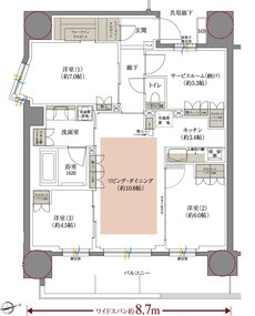 レーベン姫路The Terrace 間取り A type（8～13階）