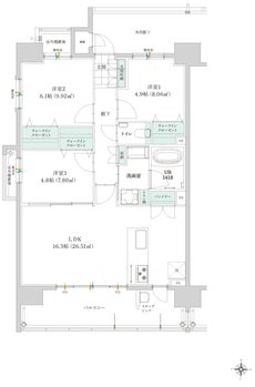 グリーンヒル別府石垣東パークフロント 間取り A type（2～15階）