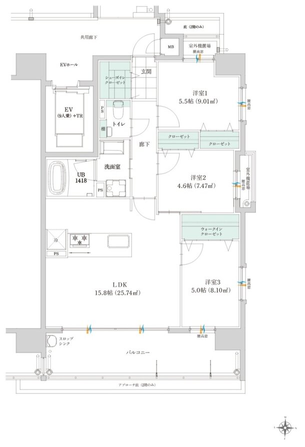 グリーンヒル別府石垣東パークフロント 間取り D type（2～15階）