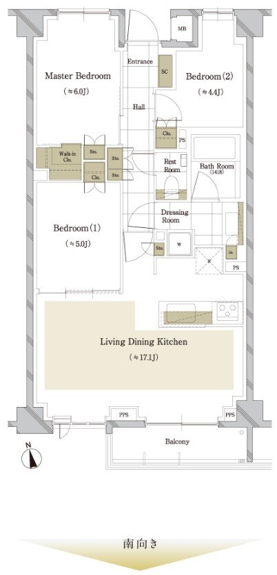ディアナコート大井町翠景 間取り E type
