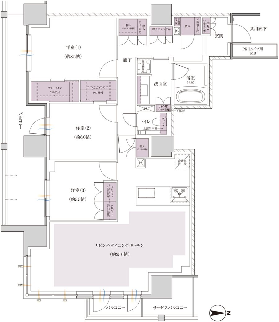 レーベン小田原 SKYS THE TOWER 間取り PK type(プレミアム)