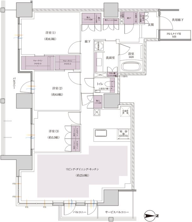 レーベン小田原 SKYS THE TOWER 間取り PK type（プレミアム）