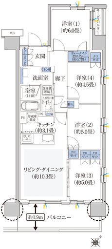 ハイムスイート新狭山 間取り K TYPE