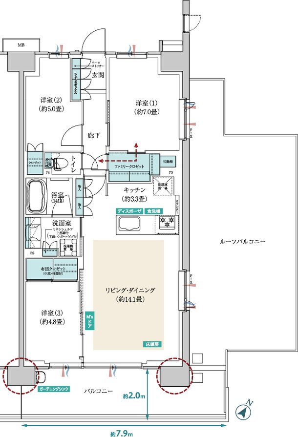 メイツ昭島 間取り D‐Er type