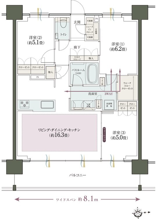 クリオ レジダンス立川パークサイド 間取り E-G2タイプ