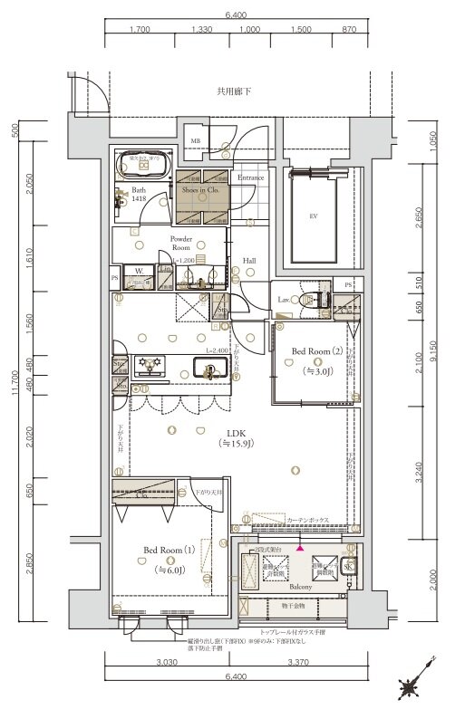 クラブスタイル大橋レーヴ 間取り Bタイプ