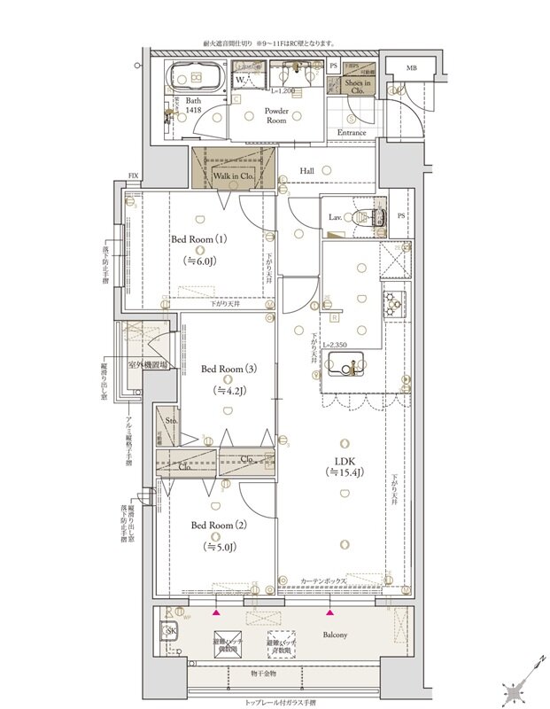 クラブスタイル大橋レーヴ 間取り Aタイプ