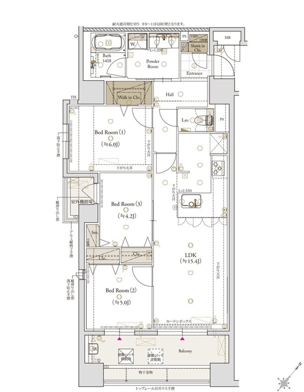 クラブスタイル大橋レーヴ 間取り Aタイプ