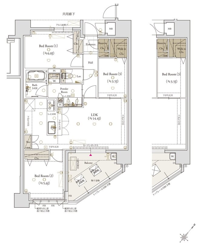 クラブスタイル大橋レーヴ 間取り Cタイプ