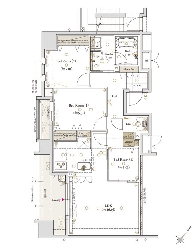 クラブスタイル大橋レーヴ 間取り Eタイプ