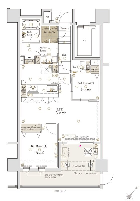 クラブスタイル大橋レーヴ 間取り Btタイプ