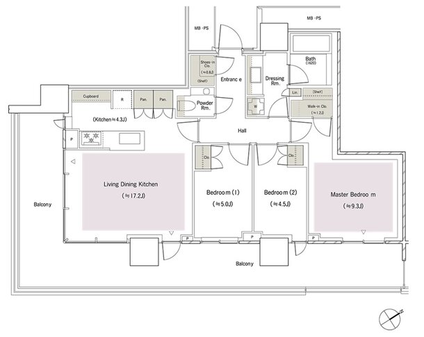 パークコート麻布十番東京 ザ タワー ノース／ザ タワー サウス 間取り S82seタイプ（ザ タワー ノース）