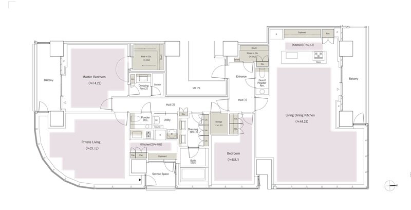 パークコート麻布十番東京 ザ タワー ノース/ザ タワー サウス 間取り E205eタイプ(ザ タワー ノース)