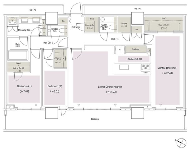 パークコート麻布十番東京 ザ タワー ノース／ザ タワー サウス 間取り N128swタイプ（ザ タワー ノース）