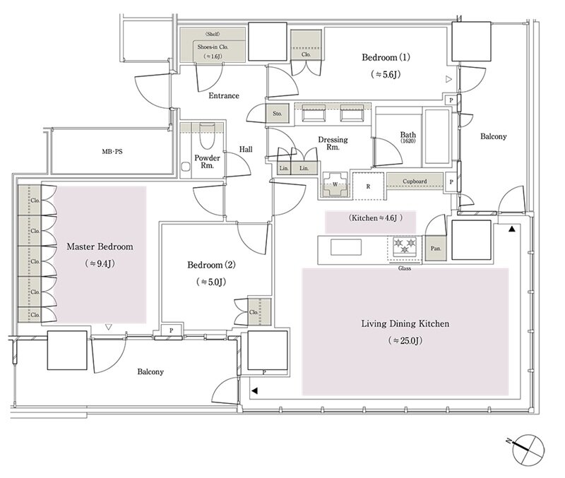 パークコート麻布十番東京 ザ タワー ノース／ザ タワー サウス 間取り 100Bsタイプ（ザ タワー サウス）