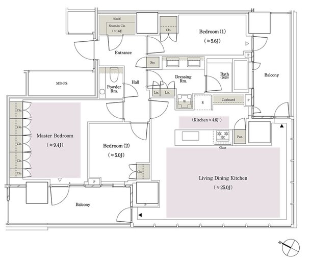 パークコート麻布十番東京 ザ タワー ノース／ザ タワー サウス 間取り 100Bsタイプ（ザ タワー サウス）