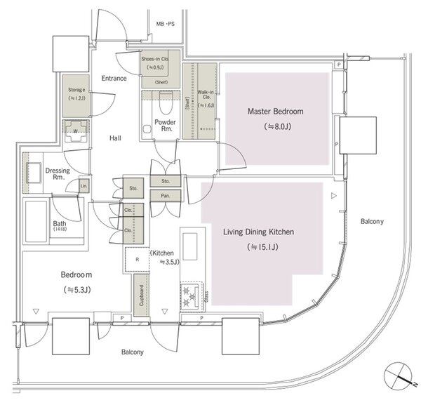 パークコート麻布十番東京 ザ タワー ノース／ザ タワー サウス 間取り N72nwタイプ（ザ タワー ノース）