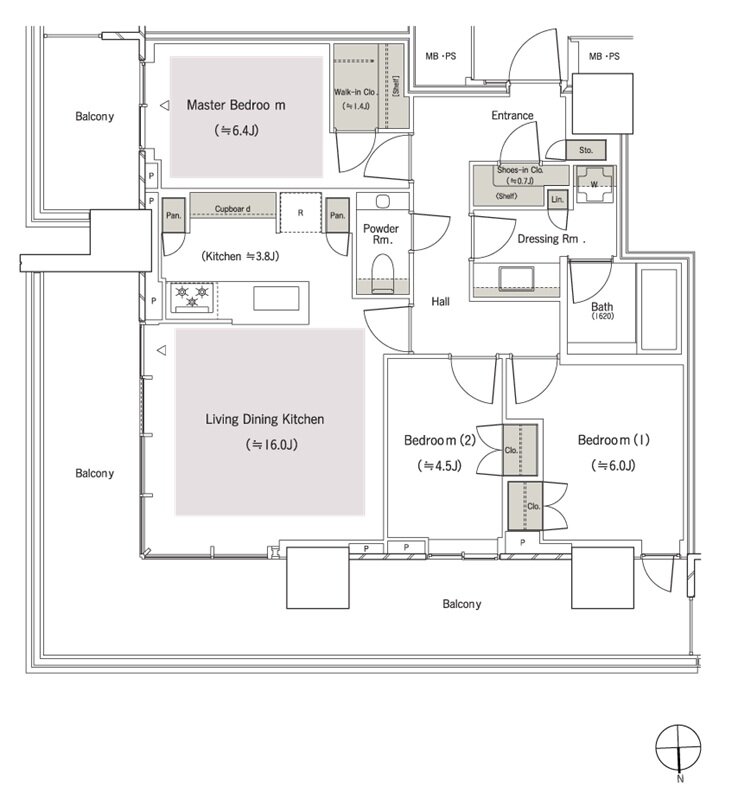 パークコート麻布十番東京 ザ タワー ノース／ザ タワー サウス 間取り E80neタイプ（ザ タワー ノース）