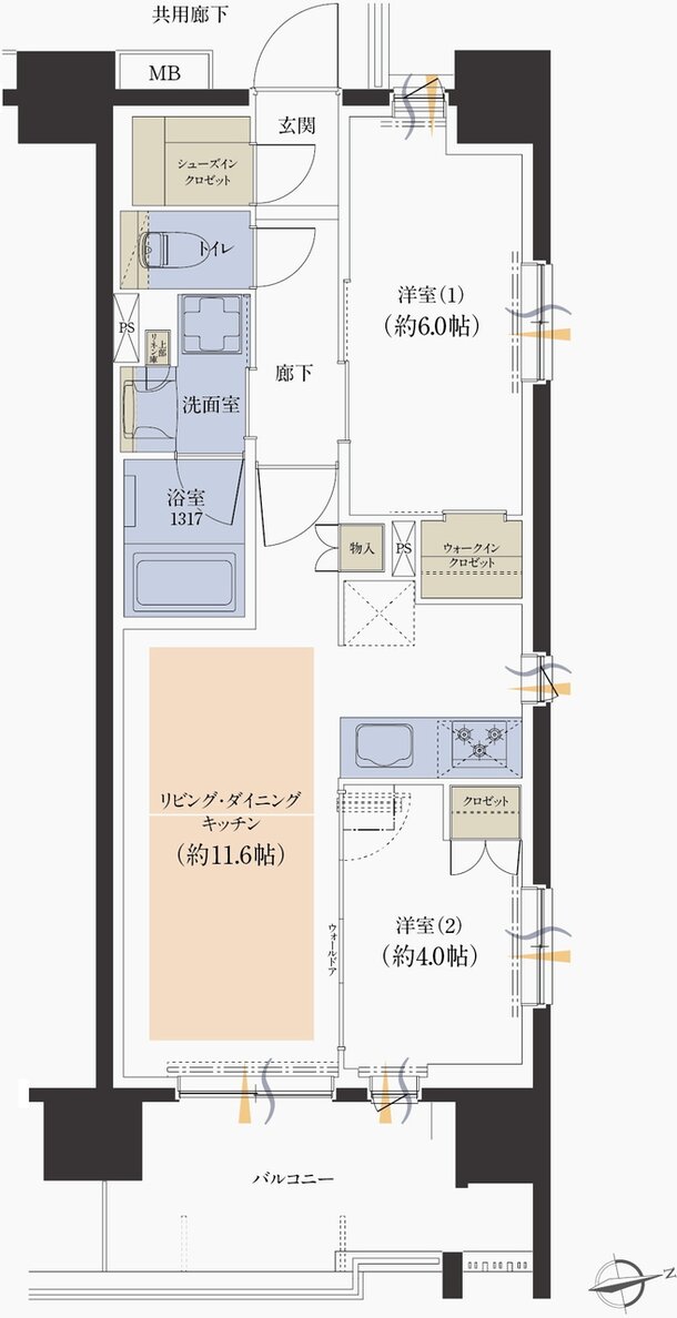 レーベン大阪上本町プレイズ 間取り E type