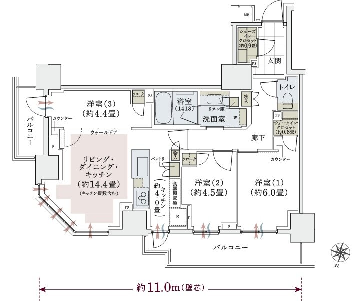 パークホームズ上用賀五丁目 間取り Aタイプ