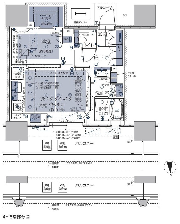 グランドメゾン梅田レジデンスタワー 間取り S-44N タイプ