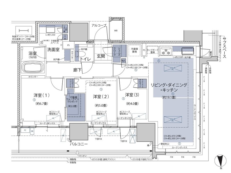 グランドメゾン梅田レジデンスタワー 間取り S-81NW type