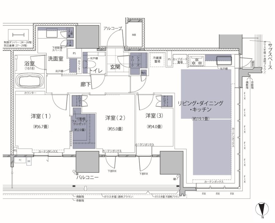 グランドメゾン梅田レジデンスタワー 間取り S-81NW type