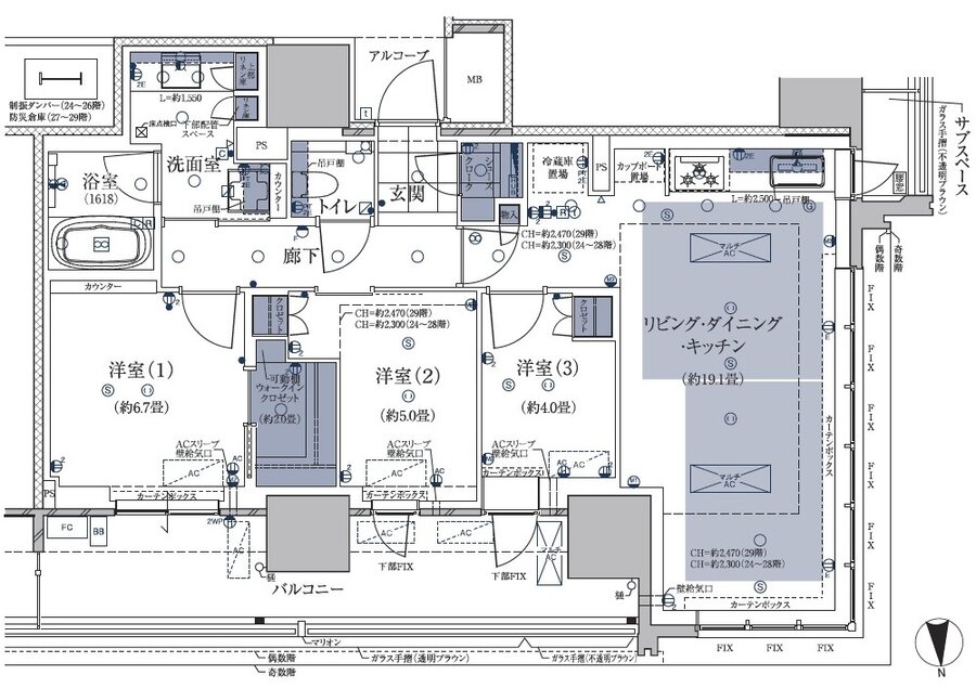 グランドメゾン梅田レジデンスタワー 間取り S-81NW タイプ