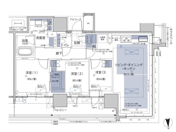 グランドメゾン梅田レジデンスタワー 間取り S-81NW type