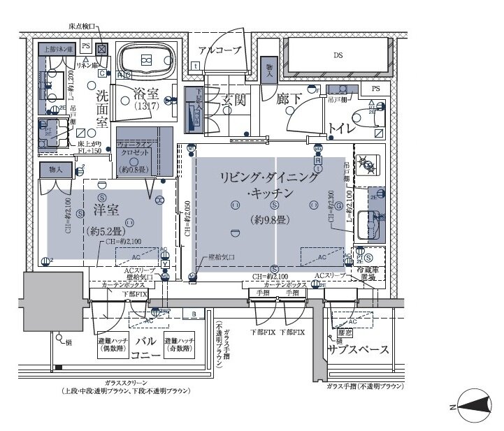 グランドメゾン梅田レジデンスタワー 間取り S-40Wa タイプ（メニュープラン1）