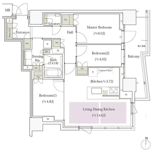 パークタワー栄 間取り S-71Dタイプ