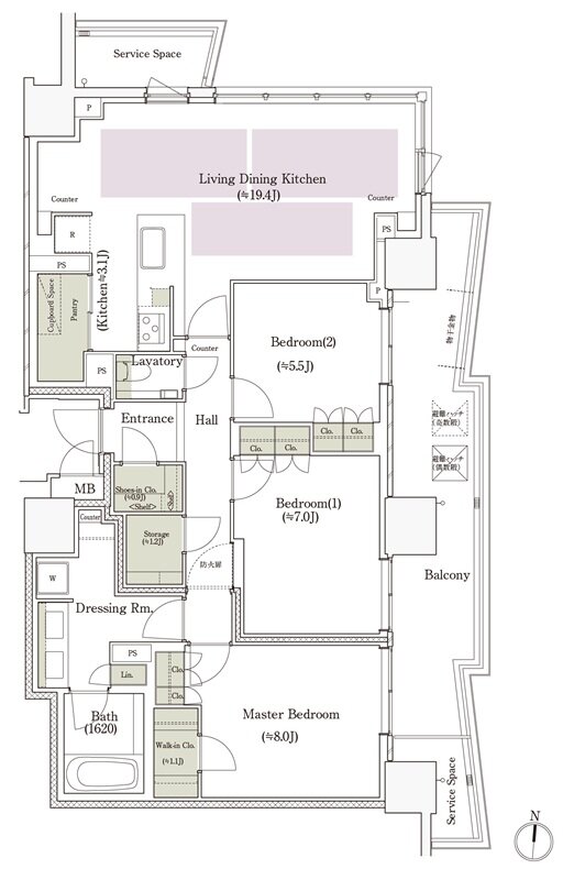 パークタワー栄 間取り P-100Lタイプ