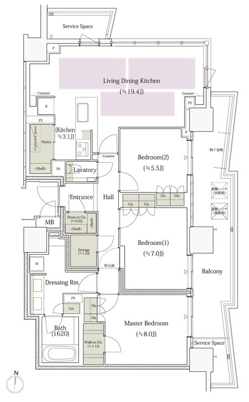 パークタワー栄 間取り P-100Lタイプ