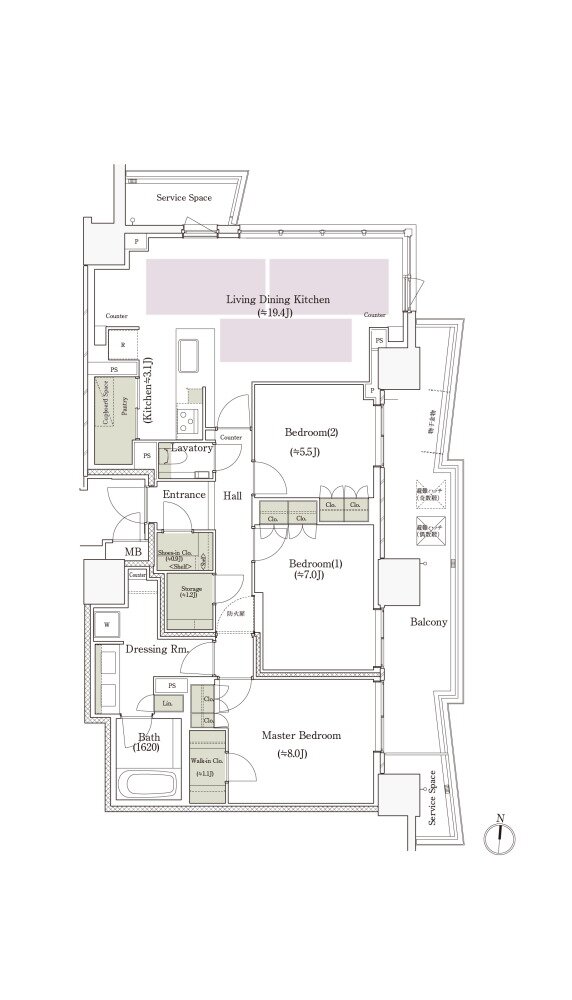 パークタワー栄 間取り P-100Lタイプ