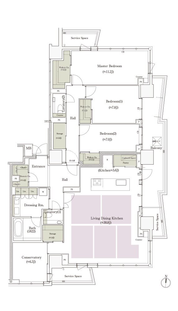 パークタワー栄 間取り L-161Nタイプ