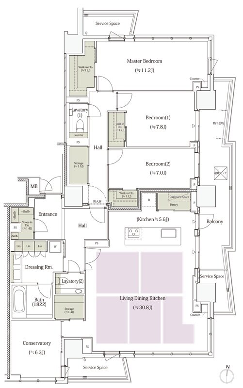 パークタワー栄 間取り L-161Nタイプ
