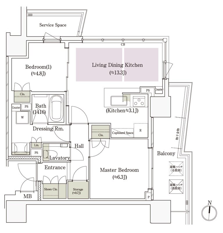 パークタワー栄 間取り St-58Eタイプ