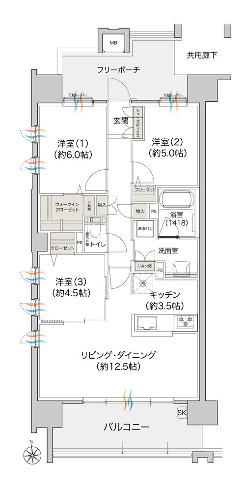 プレディア井口WEST・EAST 間取り EAST A type［基本プラン］