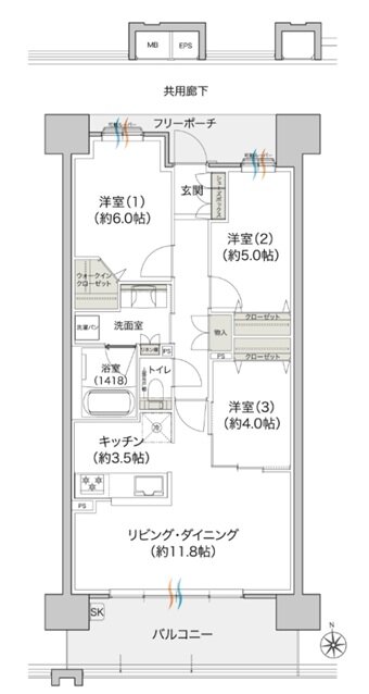 プレディア井口WEST・EAST 間取り WEST B type［基本プラン］