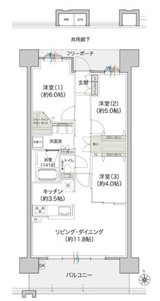 プレディア井口WEST・EAST 間取り WEST B type［基本プラン］
