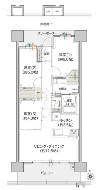 プレディア井口WEST・EAST 間取り EAST C type［基本プラン］
