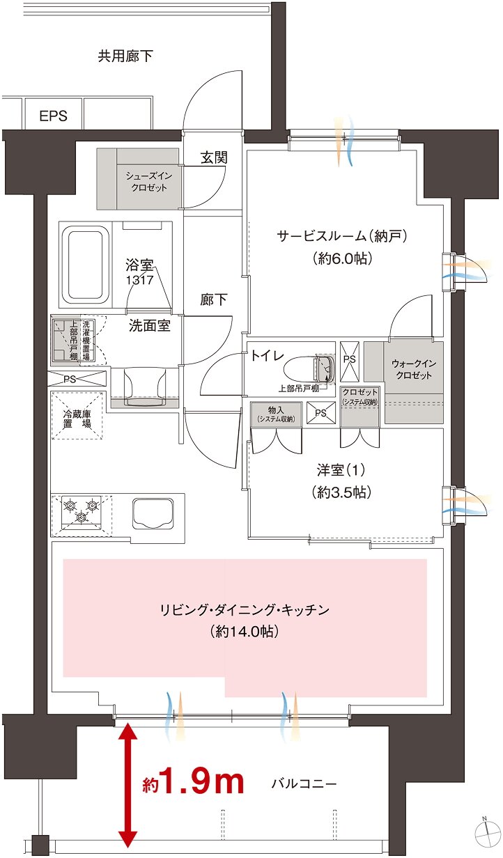 レーベン蕨 ID MARKS 間取り C type（2～5F）