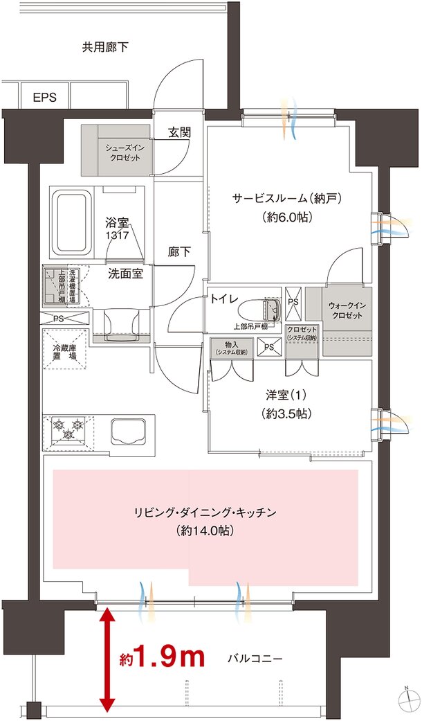 レーベン蕨 ID MARKS 間取り C type（2～5F）