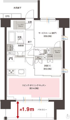 レーベン蕨 ID MARKS 間取り C type（2～5F）