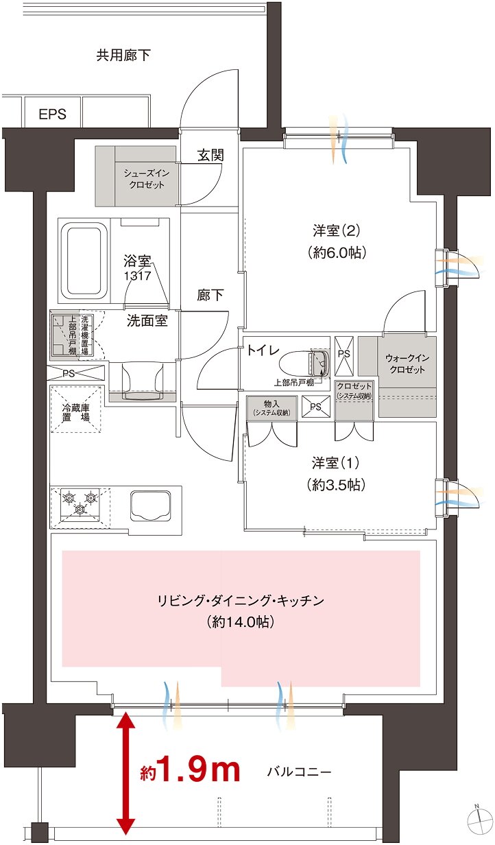 レーベン蕨 ID MARKS 間取り C type（6～12F）