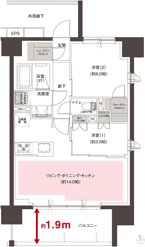レーベン蕨 ID MARKS 間取り C type（6～12F）