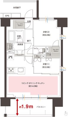 レーベン蕨 ID MARKS 間取り C type（6～12F）
