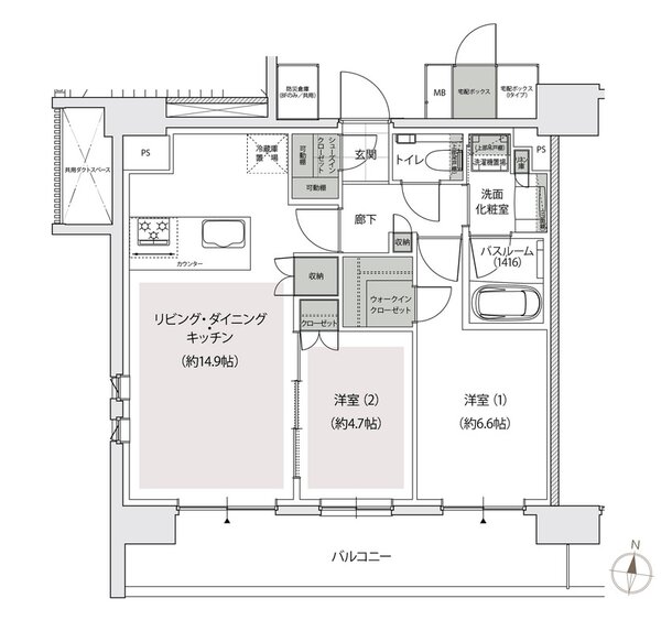 アトラス中野フロント 間取り Hタイプ