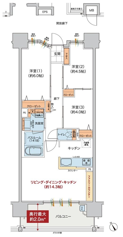 ヴェルディ楠木町 間取り B TYPE(2〜14階)