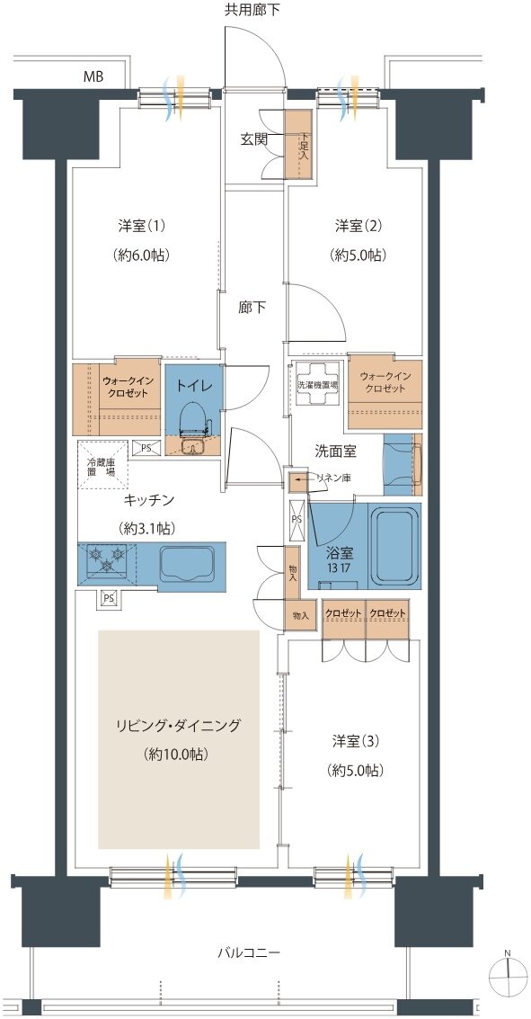 レーベン小松西町INHERIT 間取り D type（3・5・7・9・10階）